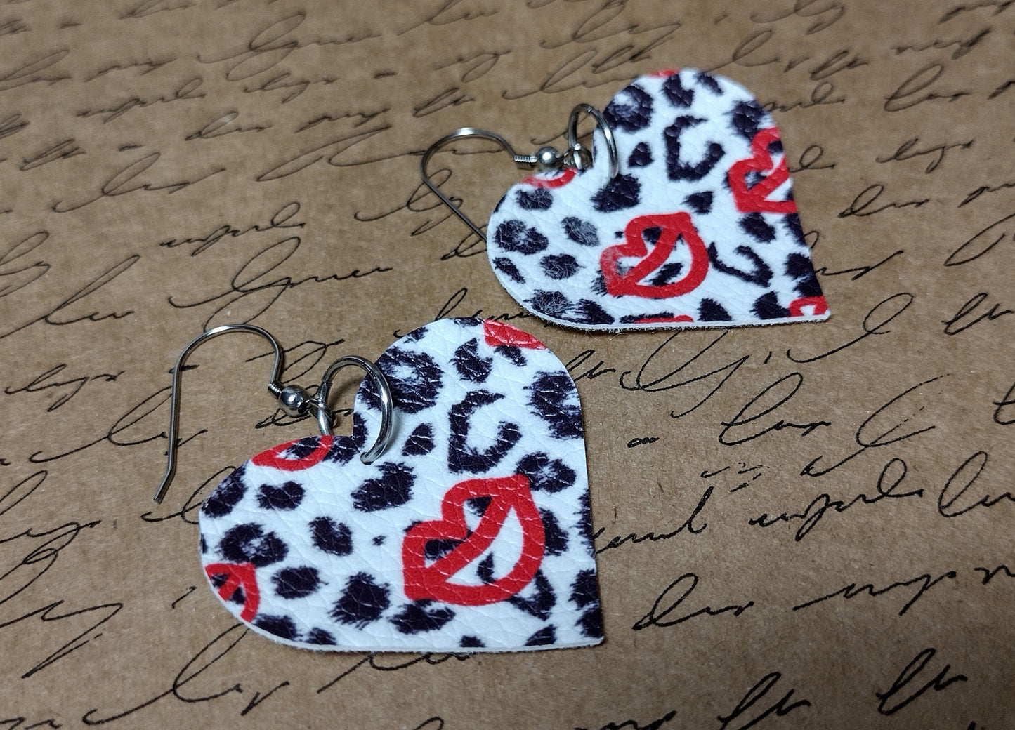 Leopard Heart Earrings with Kisses