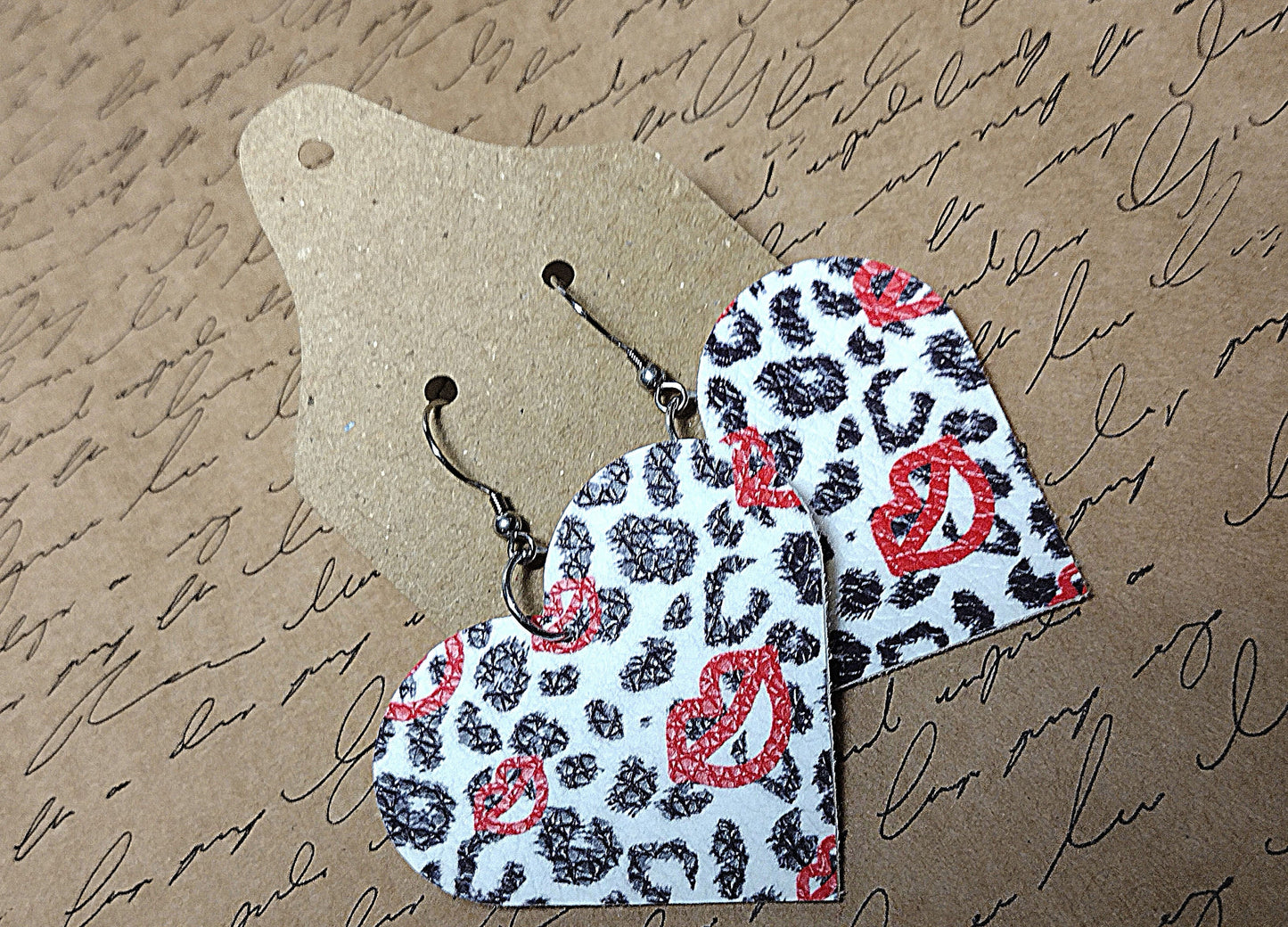 Leopard Heart Earrings with Kisses