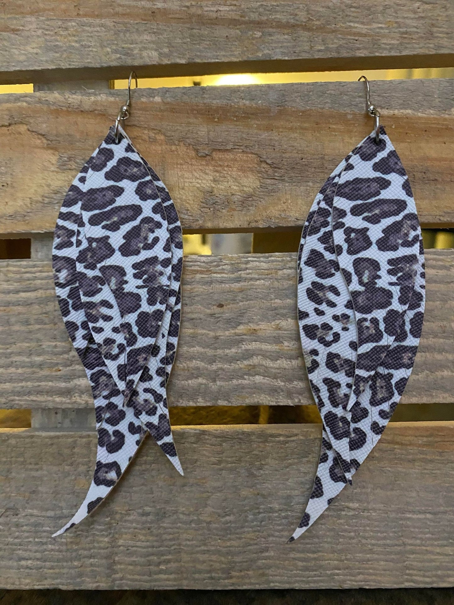 Leopard Fringe Feather Leather Earrings