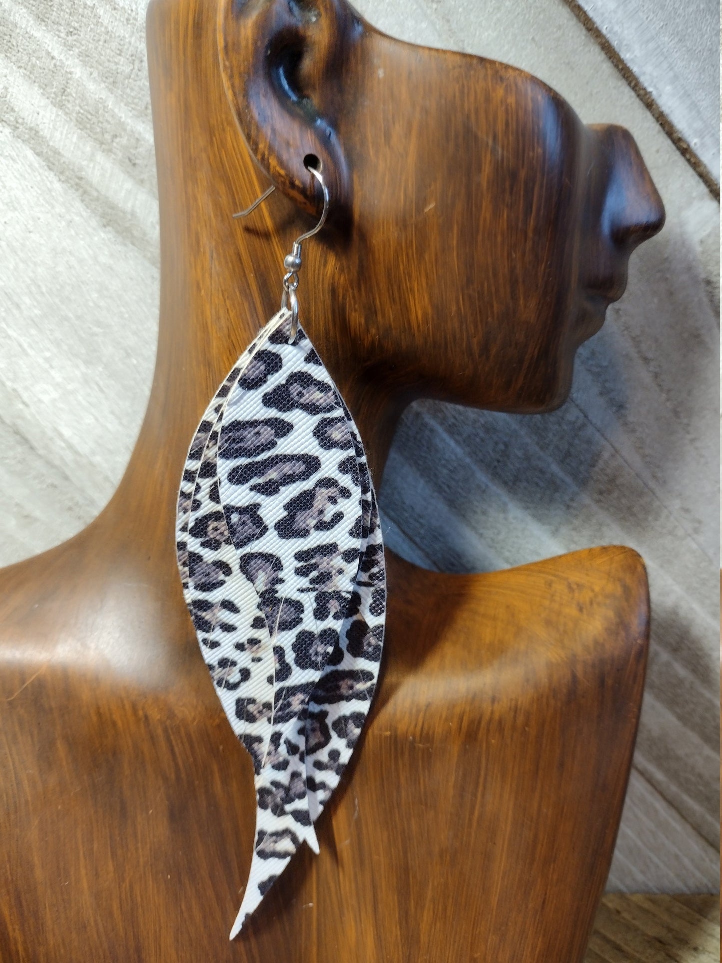 Leopard Fringe Feather Leather Earrings