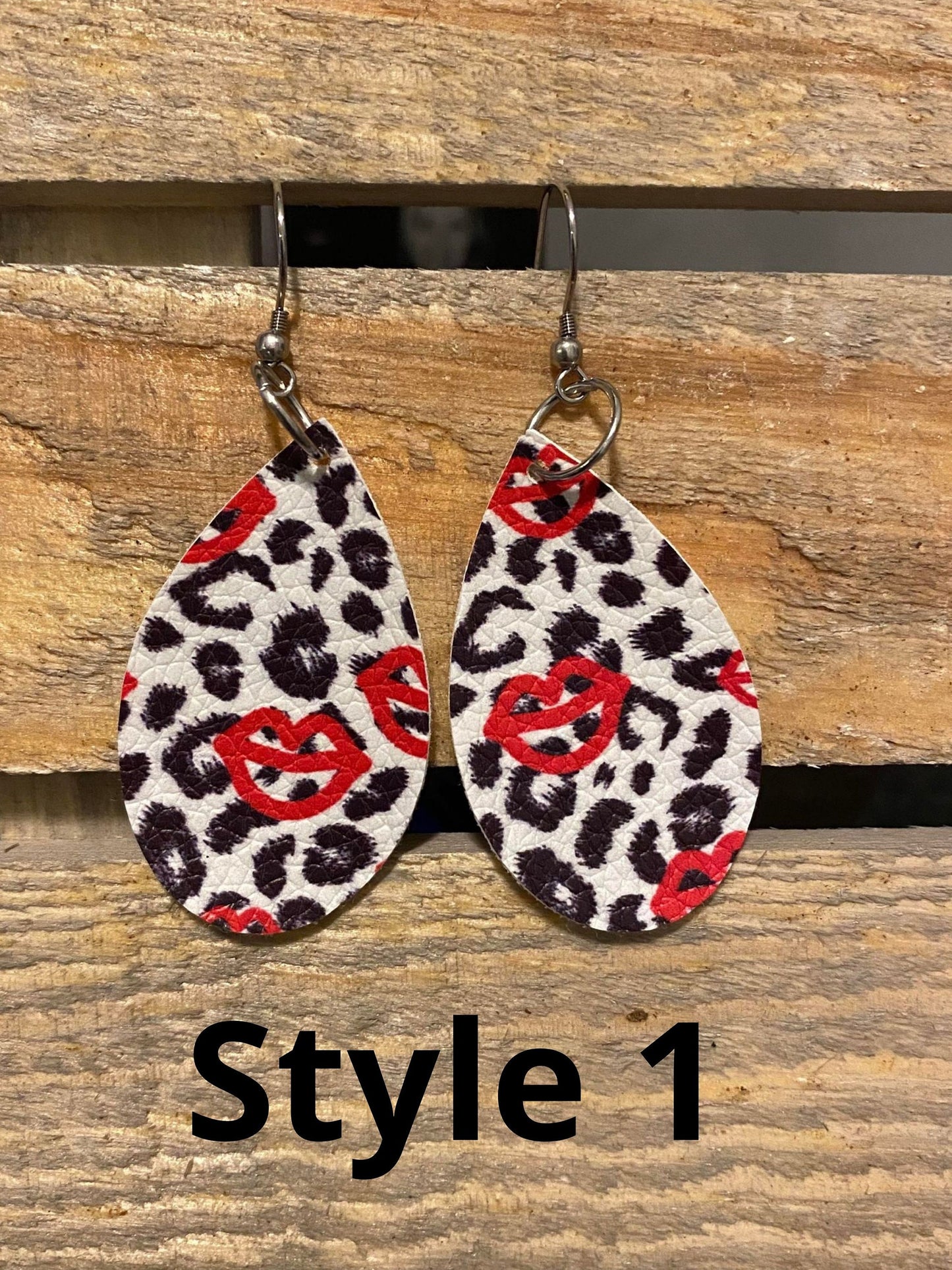 Leopard Teardrop Faux Leather Earrings with Kisses