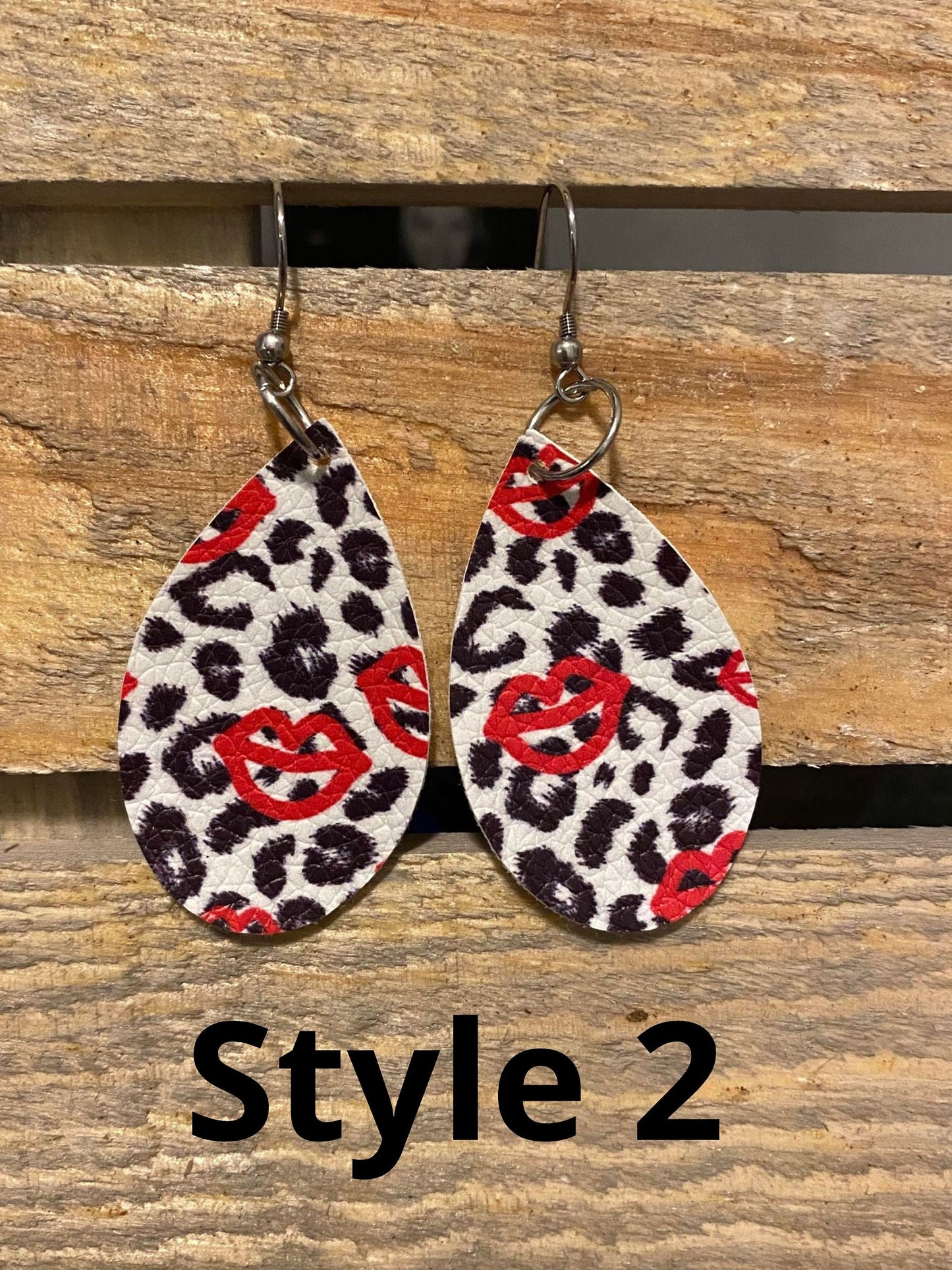 Leopard Teardrop Faux Leather Earrings with Kisses