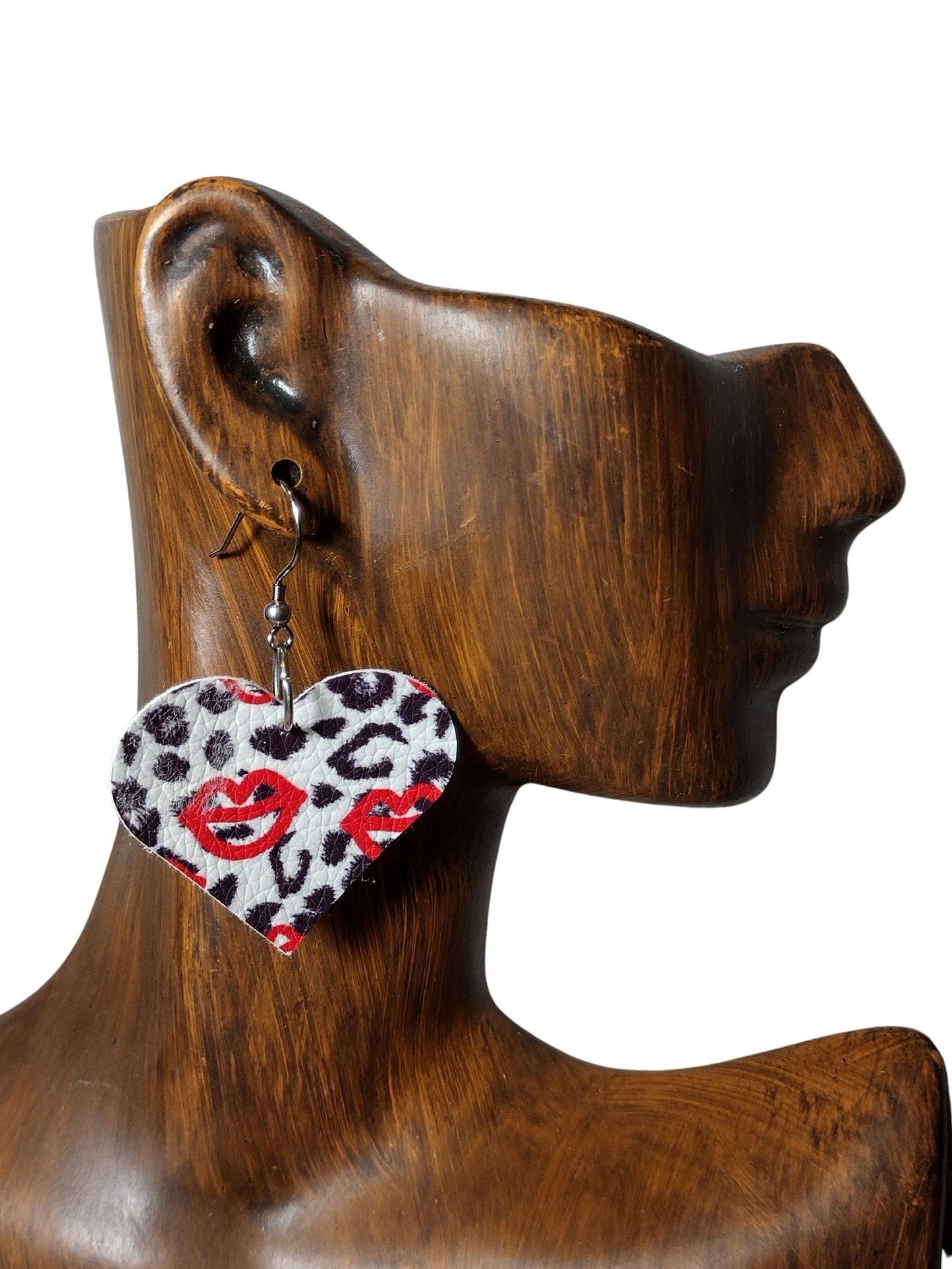 Leopard Heart Earrings with Kisses