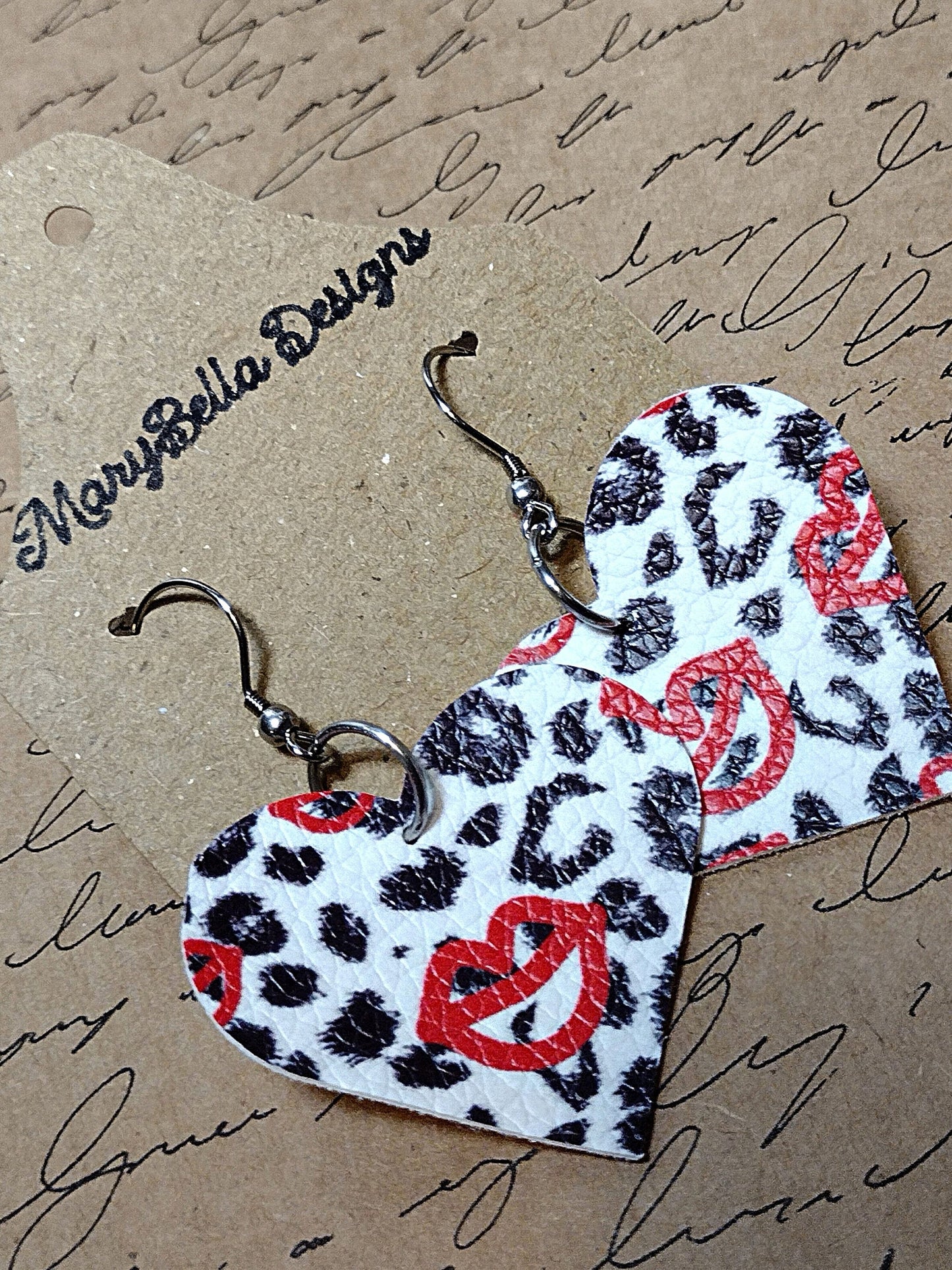 Leopard Heart Earrings with Kisses