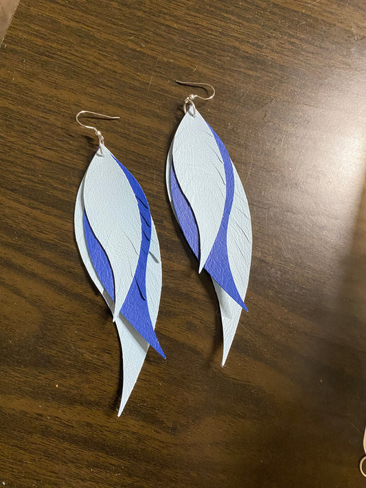 Blue Fringe Feather Leather Earrings