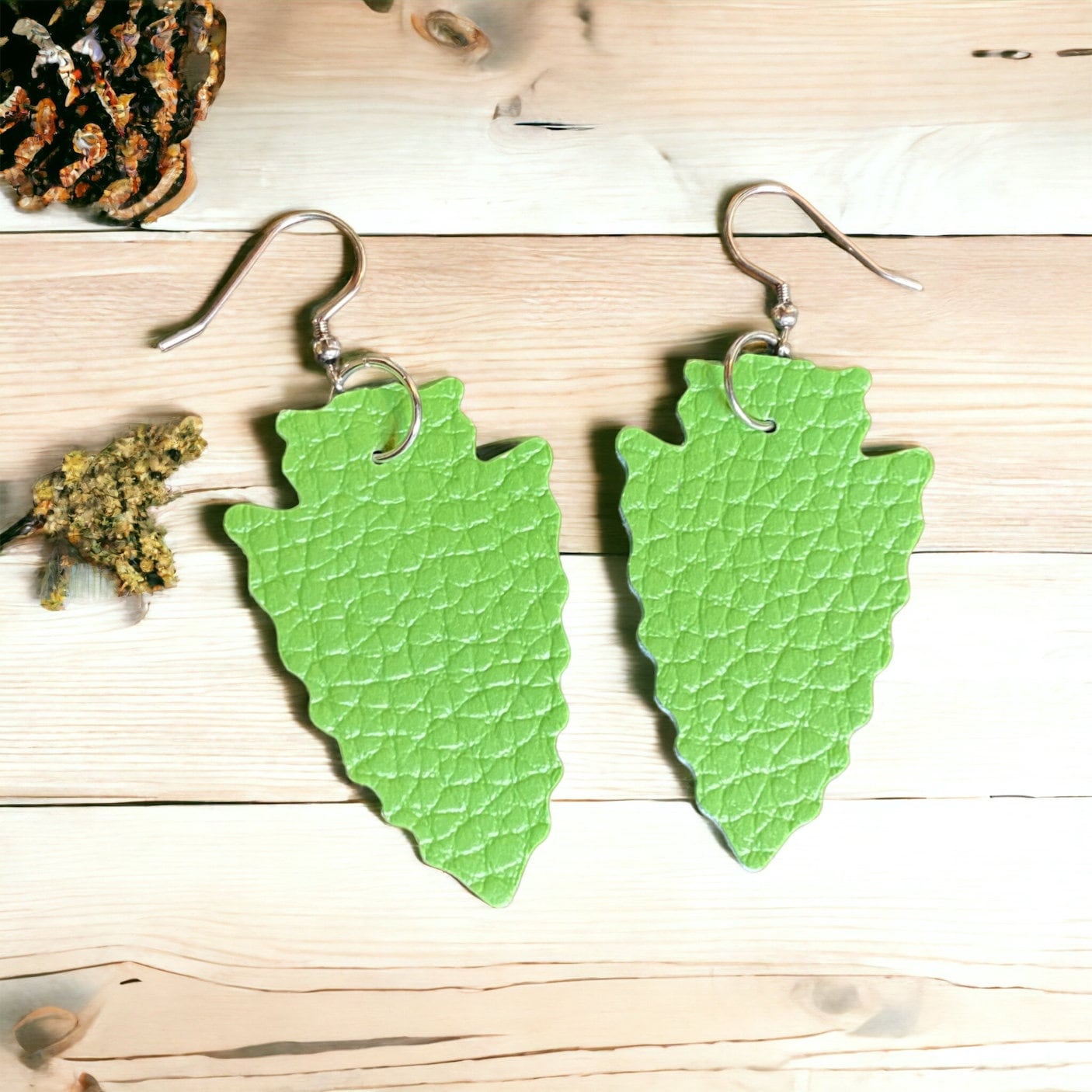 Green Arrowhead Earrings