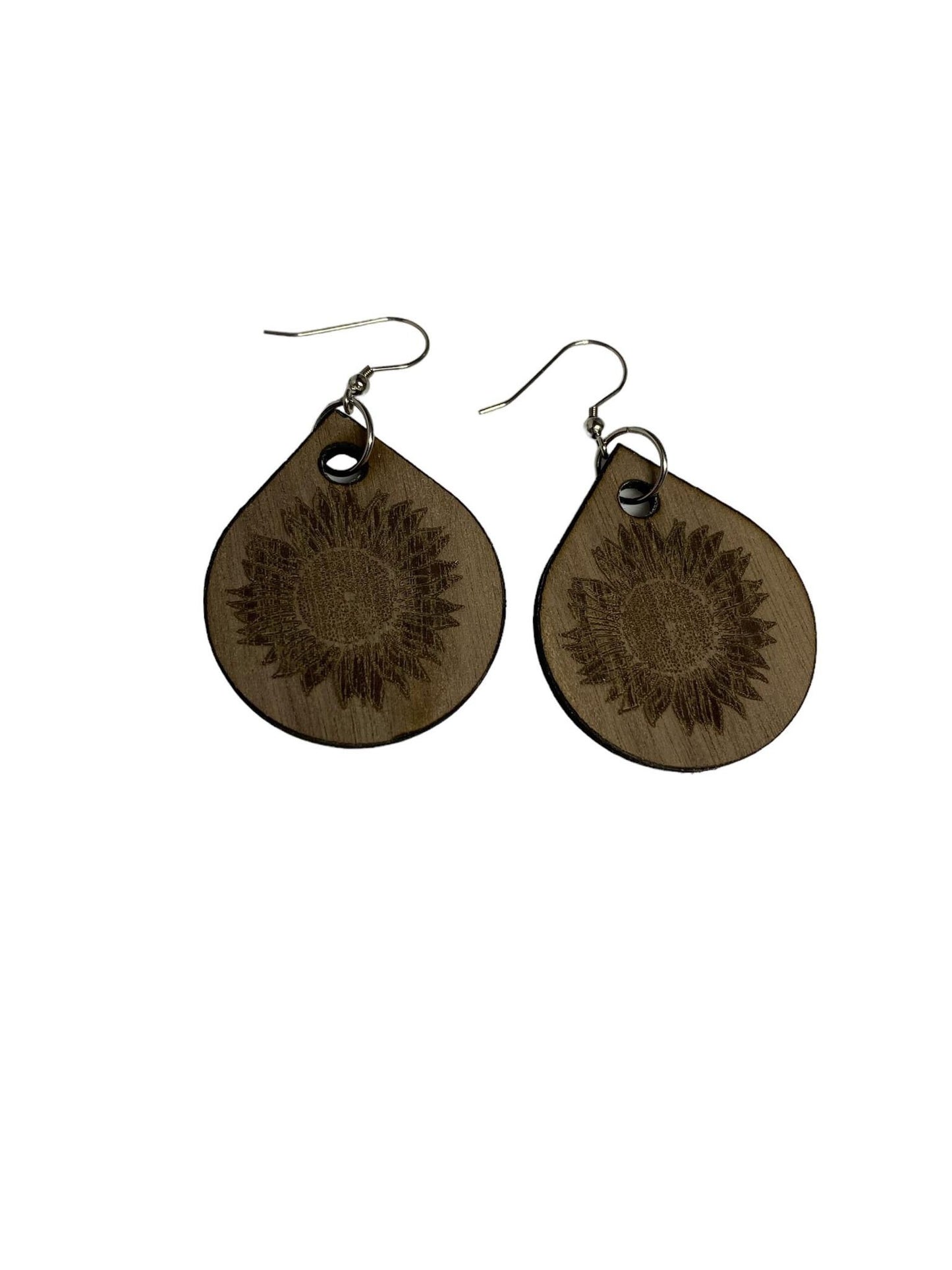 Wood Sunflower Earrings