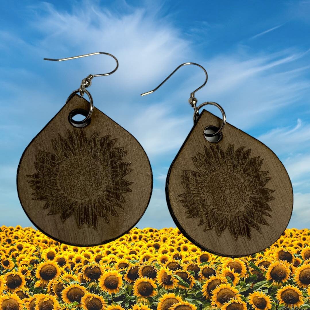 Wood Sunflower Earrings