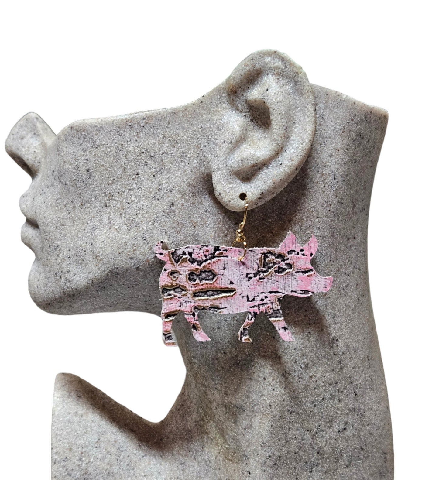 Leather Pig Pink Earrings