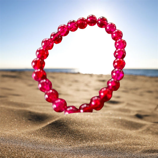 Pink Crackle Beaded Bracelet