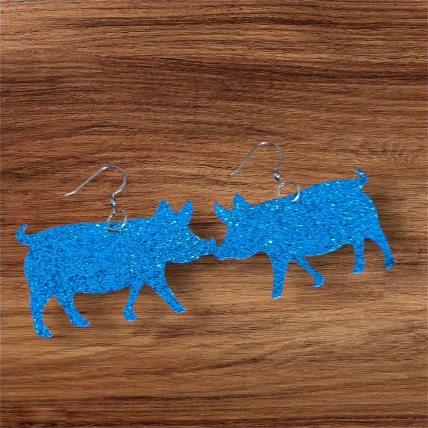 Blue Faux Leather Pig Earrings