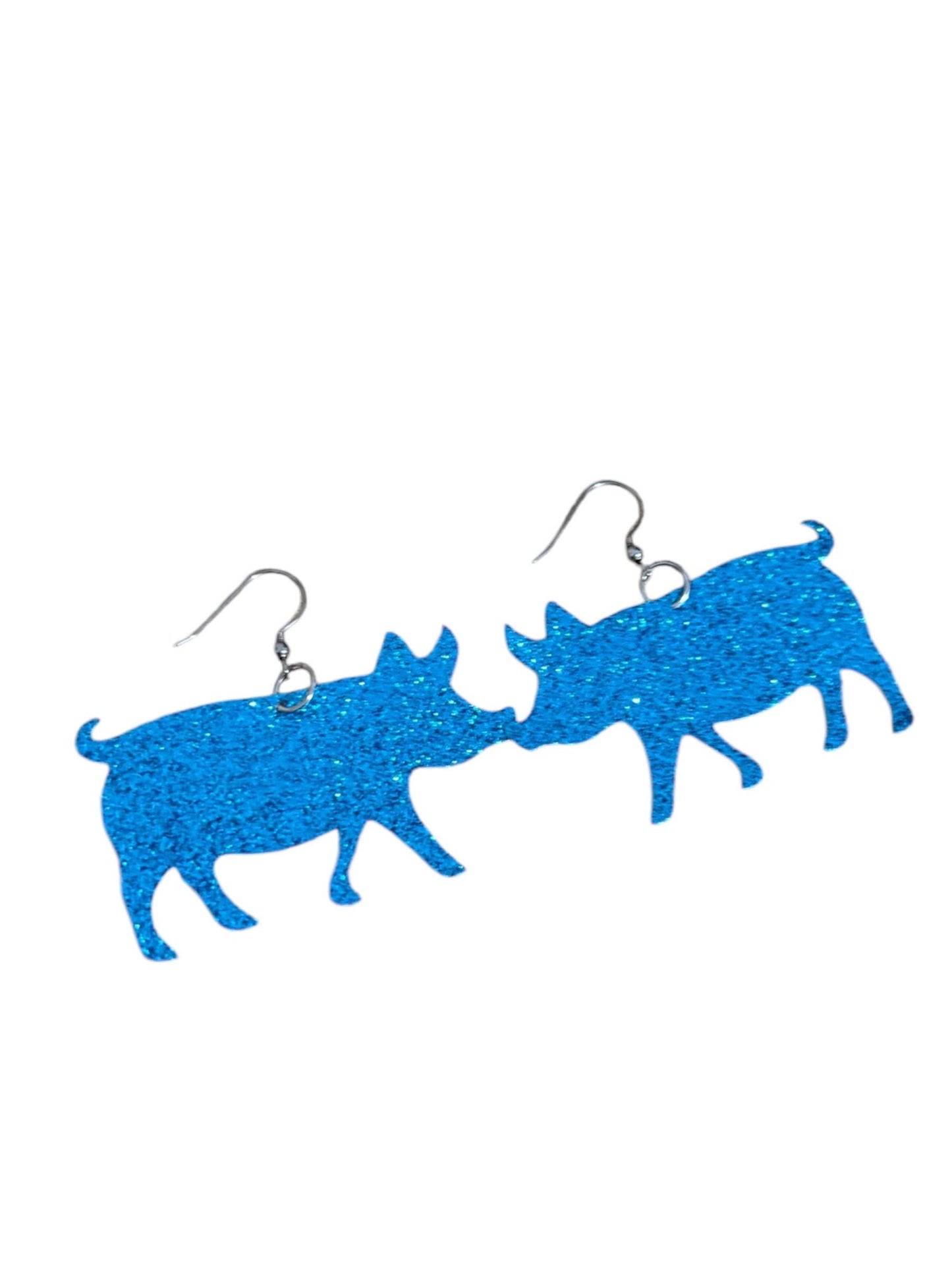 Blue Faux Leather Pig Earrings