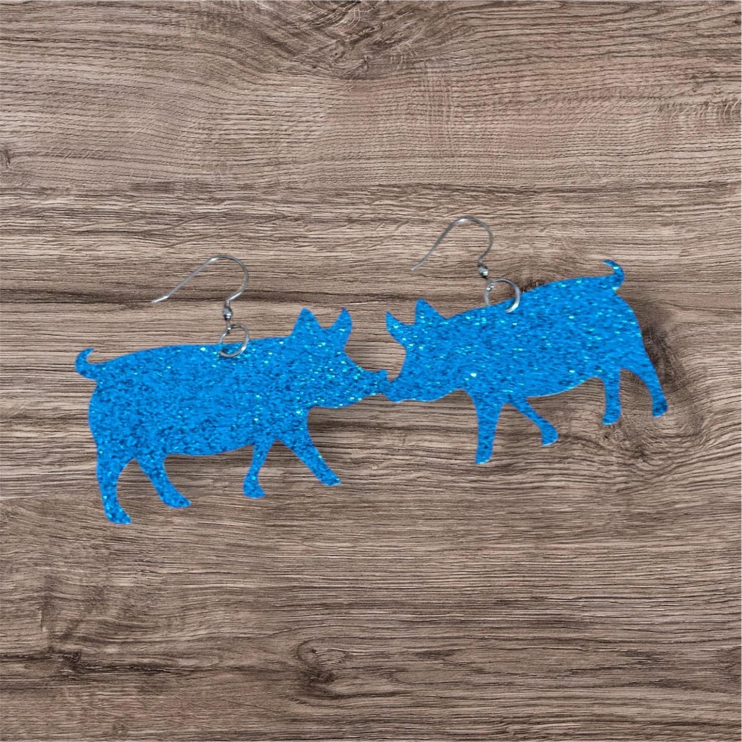 Blue Faux Leather Pig Earrings