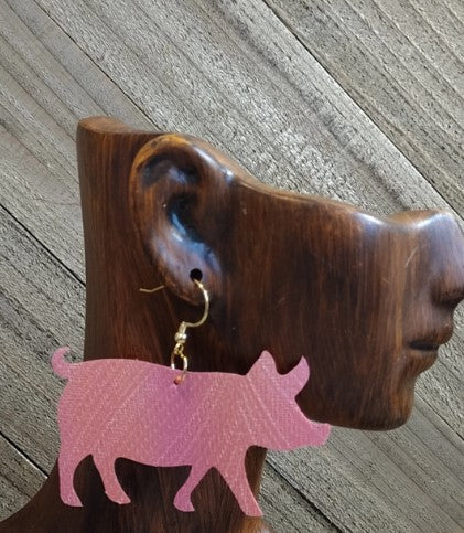 Pig Faux Leather Earrings